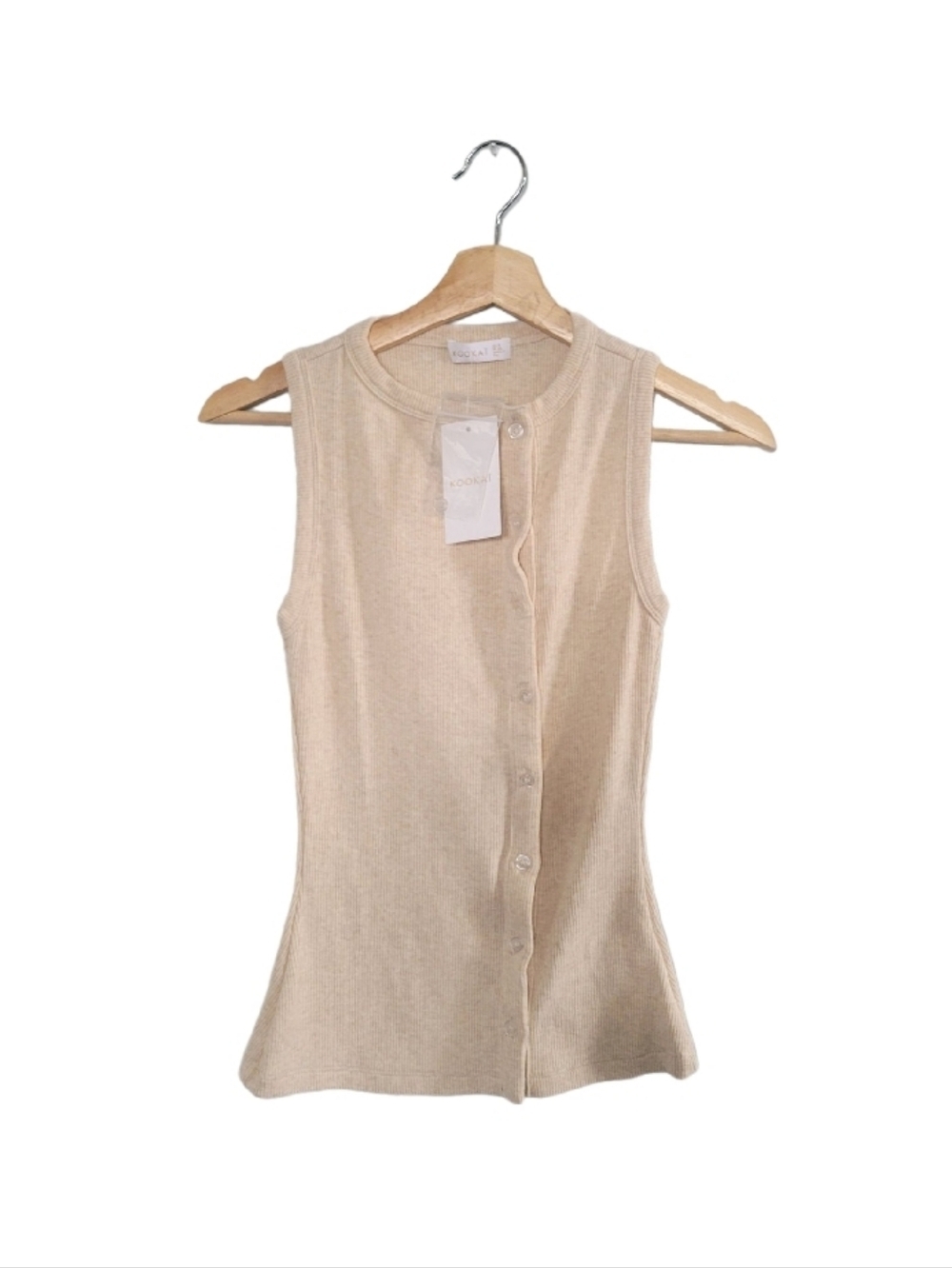 NWT KOOKAI Ribbed Button-Front Tank Size 36 (US XS) - Beige Sleeveless